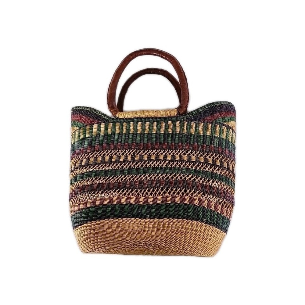 Hand-Woven Artisian Straw & Leather Tote Multicolor U Shopper Market Beach Boho - Picture 3 of 10